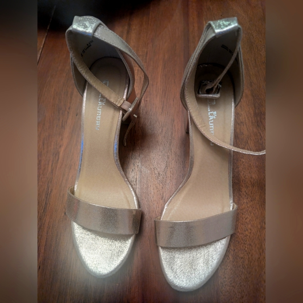 Gold Metallic Chinese Laundry Block Sandal Heels